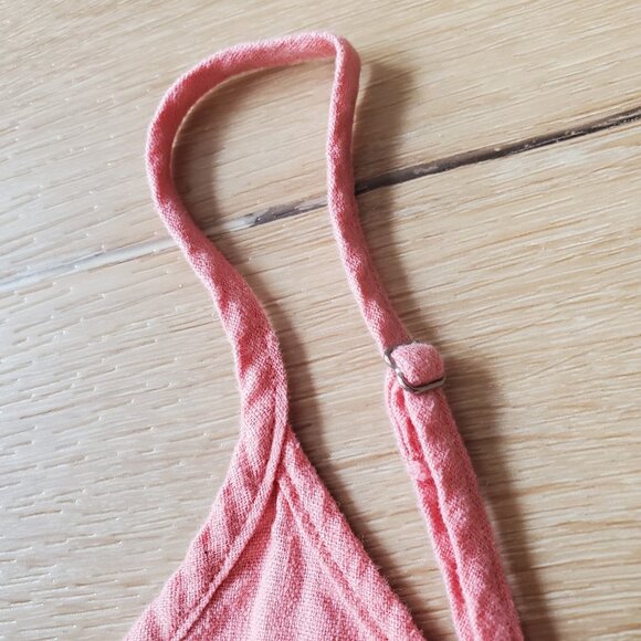 Forever 21 Womens Dress Sz M Coral Orange Button Front Mini Linen Blend Strappy - Picture 12 of 16